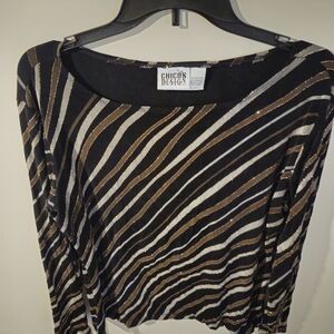 Chico's Black and Gold Diagonal Striped Long Sleeve Top